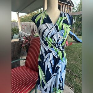 Tommy Bahama Blue and Green Leaf Print Dress
